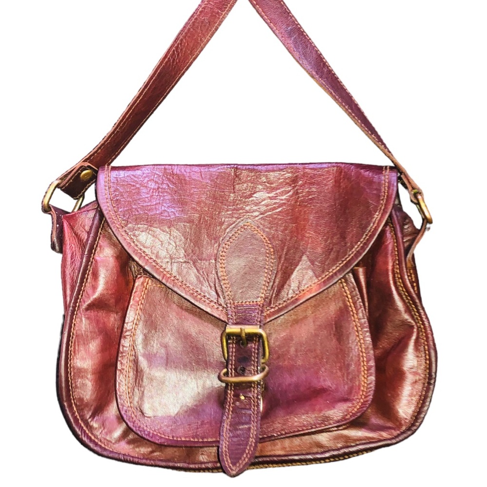 Handmade vintage brown leather brown crossbody one of a kind!!! brass hardware